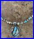Vintage Navajo Signed G. SPENCER Sterling Boulder Turquoise Pendant /Necklace 19
