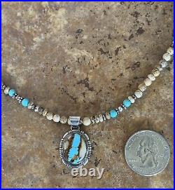 Vintage Navajo Signed G. SPENCER Sterling Boulder Turquoise Pendant /Necklace 19