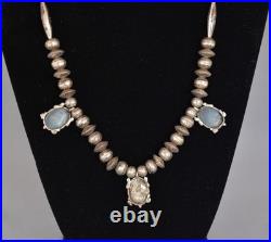 Vintage Navajo Silver Handstamped Beaded Necklace Turtle Pendants 26.5