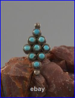 Vintage Navajo Silver Ring 9 Turquoise Stones Sz 5.5 1.5 tall