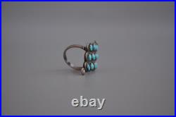 Vintage Navajo Silver Ring 9 Turquoise Stones Sz 5.5 1.5 tall