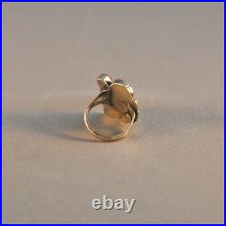 Vintage Navajo Silver Ring Turquoise Flower, Coral Bud, Silver Leaf Sz. 8 1/4