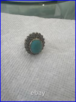 Vintage Navajo Silver Ring Turquoise Spiderweb Sterling Blue Size 7