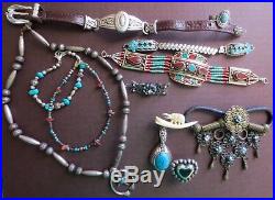 Vintage Navajo Silver Squash Blossom Bench Bead Necklace Bracelet Lot Turquoise