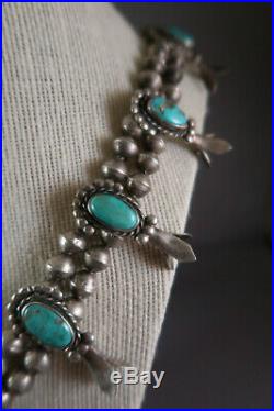 Vintage Navajo Silver & Turquoise Squash Blossom Necklace 29.5 Long 168.5 Grams