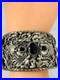 Vintage Navajo Silver cuff bracelet 8 inch Onyx, Eagles, signed Guerra