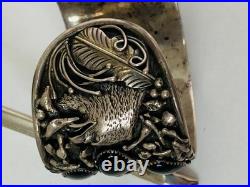 Vintage Navajo Silver cuff bracelet 8 inch Onyx, Eagles, signed Guerra