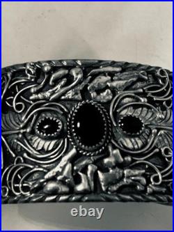 Vintage Navajo Silver cuff bracelet 8 inch Onyx, Eagles, signed Guerra Vintage Navajo Silver cuff bracelet 8 inch Onyx, Eagles, signed Guerra