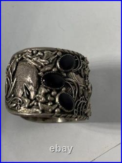 Vintage Navajo Silver cuff bracelet 8 inch Onyx, Eagles, signed Guerra Vintage Navajo Silver cuff bracelet 8 inch Onyx, Eagles, signed Guerra