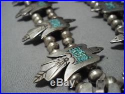 Vintage Navajo Singer Turquoise Coral Sterling Silver Squash Blossom Necklace