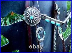 Vintage Navajo Sleeping Beauty Turquoise Bridle- Headstall-sterling Reins-bit