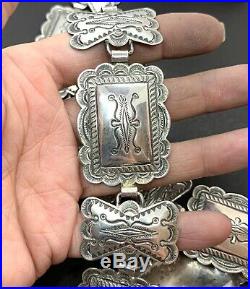 Vintage Navajo Southwestern Native American Sterling Silver Stamped Concho Belt