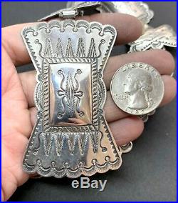 Vintage Navajo Southwestern Native American Sterling Silver Stamped Concho Belt