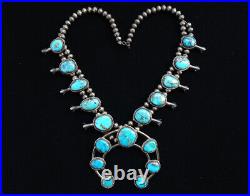 Vintage Navajo Squash Blossom Necklace Native American Turquoise Sterling Silver