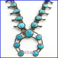 Vintage Navajo Squash Blossom Necklace Native American Turquoise Sterling Silver