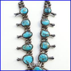 Vintage Navajo Squash Blossom Necklace Native American Turquoise Sterling Silver