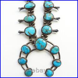 Vintage Navajo Squash Blossom Necklace Native American Turquoise Sterling Silver