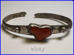Vintage Navajo Sterling & Coral Abstract Heart Cuff Bracelet Native American