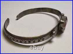 Vintage Navajo Sterling & Coral Abstract Heart Cuff Bracelet Native American