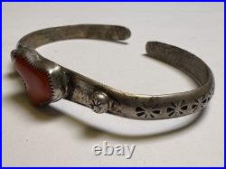Vintage Navajo Sterling & Coral Abstract Heart Cuff Bracelet Native American