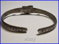 Vintage Navajo Sterling & Coral Abstract Heart Cuff Bracelet Native American
