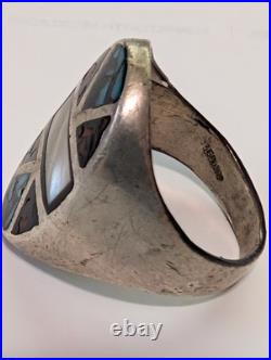 Vintage Navajo Sterling Inlay Ring Turquoise Mother of Pearl Ironwood Size 11