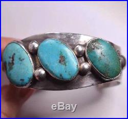 Vintage Navajo Sterling Silver 925 Estate Turquoise Cuff Bracelet Bangle