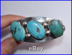Vintage Navajo Sterling Silver 925 Estate Turquoise Cuff Bracelet Bangle
