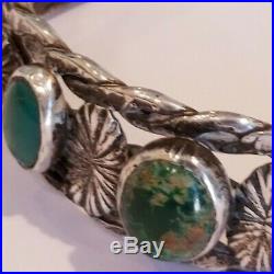Vintage Navajo Sterling Silver 925 Green & Blue Turquoise Cuff Bracelet