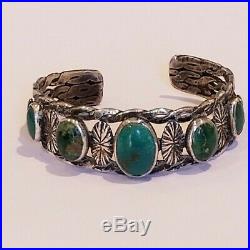Vintage Navajo Sterling Silver 925 Green & Blue Turquoise Cuff Bracelet