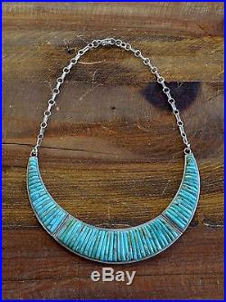 Vintage Navajo Sterling Silver And Turquoise Inlay Necklace Set By Pete Sierra