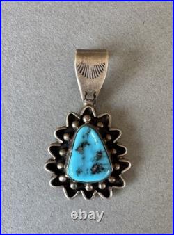 Vintage Navajo Sterling Silver And Turquoise Pendant 1 1/2