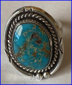 Vintage Navajo Sterling Silver Blue Gem Turquoise Ring Size 7