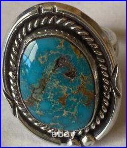 Vintage Navajo Sterling Silver Blue Gem Turquoise Ring Size 7