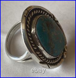 Vintage Navajo Sterling Silver Blue Gem Turquoise Ring Size 7