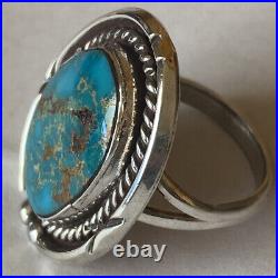 Vintage Navajo Sterling Silver Blue Gem Turquoise Ring Size 7