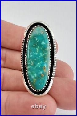 Vintage Navajo Sterling Silver Carico Lake Turquoise Shadowbox Long Ring 1.5