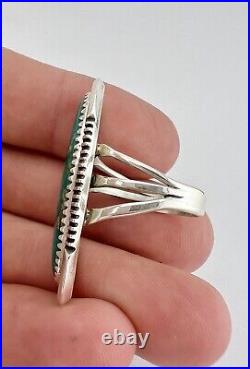 Vintage Navajo Sterling Silver Carico Lake Turquoise Shadowbox Long Ring 1.5