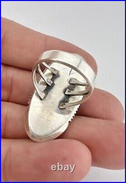 Vintage Navajo Sterling Silver Carico Lake Turquoise Shadowbox Long Ring 1.5