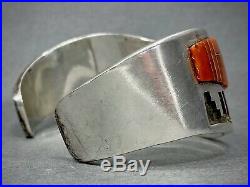 Vintage Navajo Sterling Silver Channel Coral Inlay Cuff Bracelet Tommy Jackson