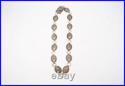 Vintage Navajo Sterling Silver Concho Belt Necklace Turquoise Stones 86g