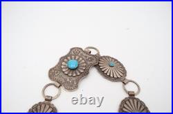 Vintage Navajo Sterling Silver Concho Belt Necklace Turquoise Stones 86g