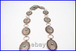 Vintage Navajo Sterling Silver Concho Belt Necklace Turquoise Stones 86g