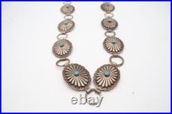 Vintage Navajo Sterling Silver Concho Belt Necklace Turquoise Stones 86g