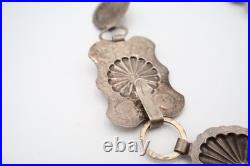 Vintage Navajo Sterling Silver Concho Belt Necklace Turquoise Stones 86g