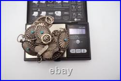 Vintage Navajo Sterling Silver Concho Belt Necklace Turquoise Stones 86g