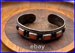 Vintage Navajo Sterling Silver & Coral Cuff Bracelet