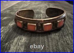 Vintage Navajo Sterling Silver & Coral Cuff Bracelet
