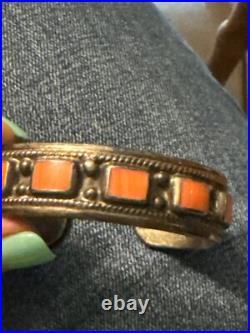 Vintage Navajo Sterling Silver & Coral Cuff Bracelet Vintage Navajo Sterling Silver & Coral Cuff Bracelet