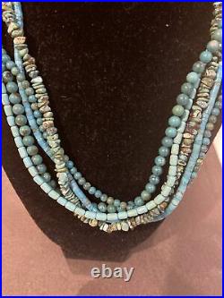 Vintage Navajo Sterling Silver Fine Turquoise 5 Strand Necklace